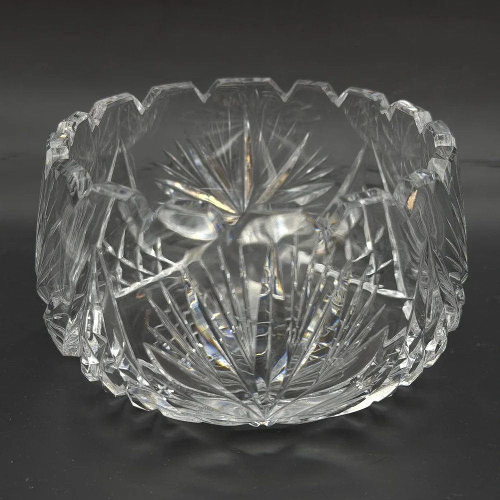 Vtg Bohemian Cut Lead‎ Crystal Bowl Starburst Fan Sawtooth 2.5